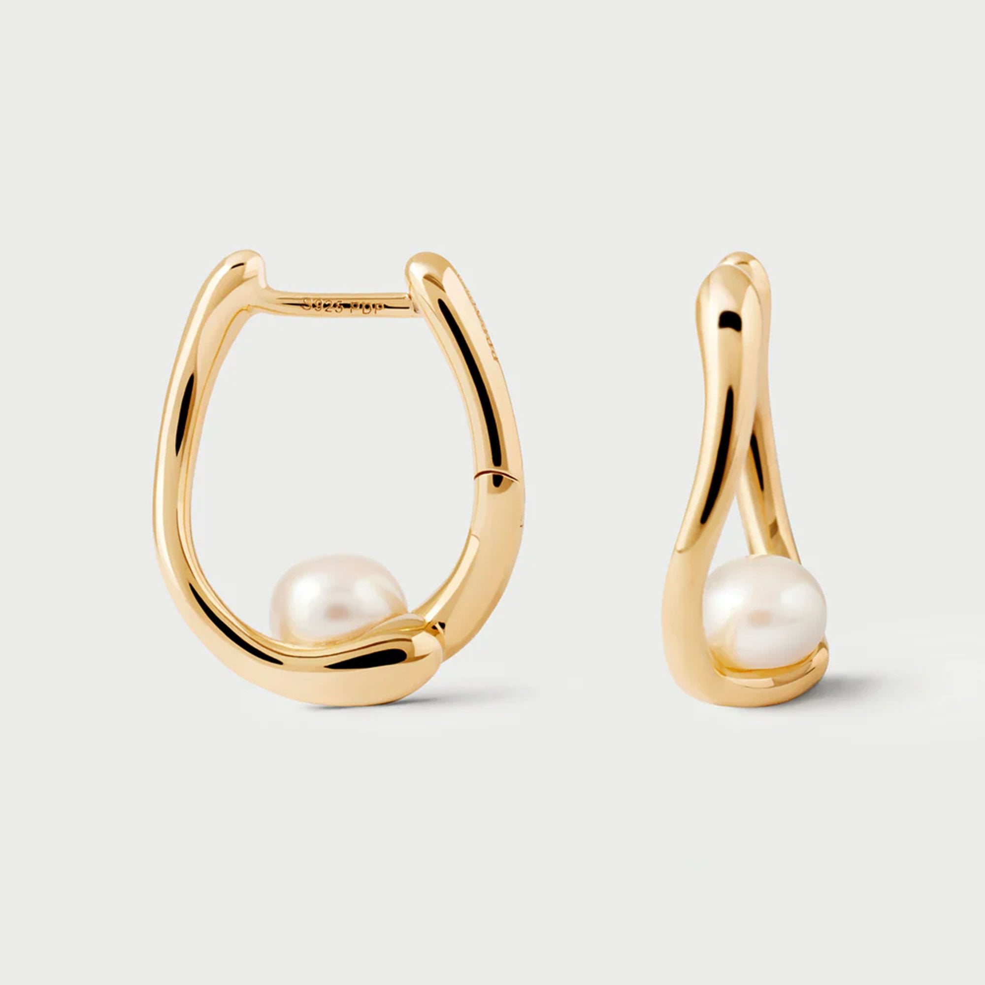 PDPAOLA 18ct Gold Plated Sterling Silver 'La Perla Aura' Hoop Earrings