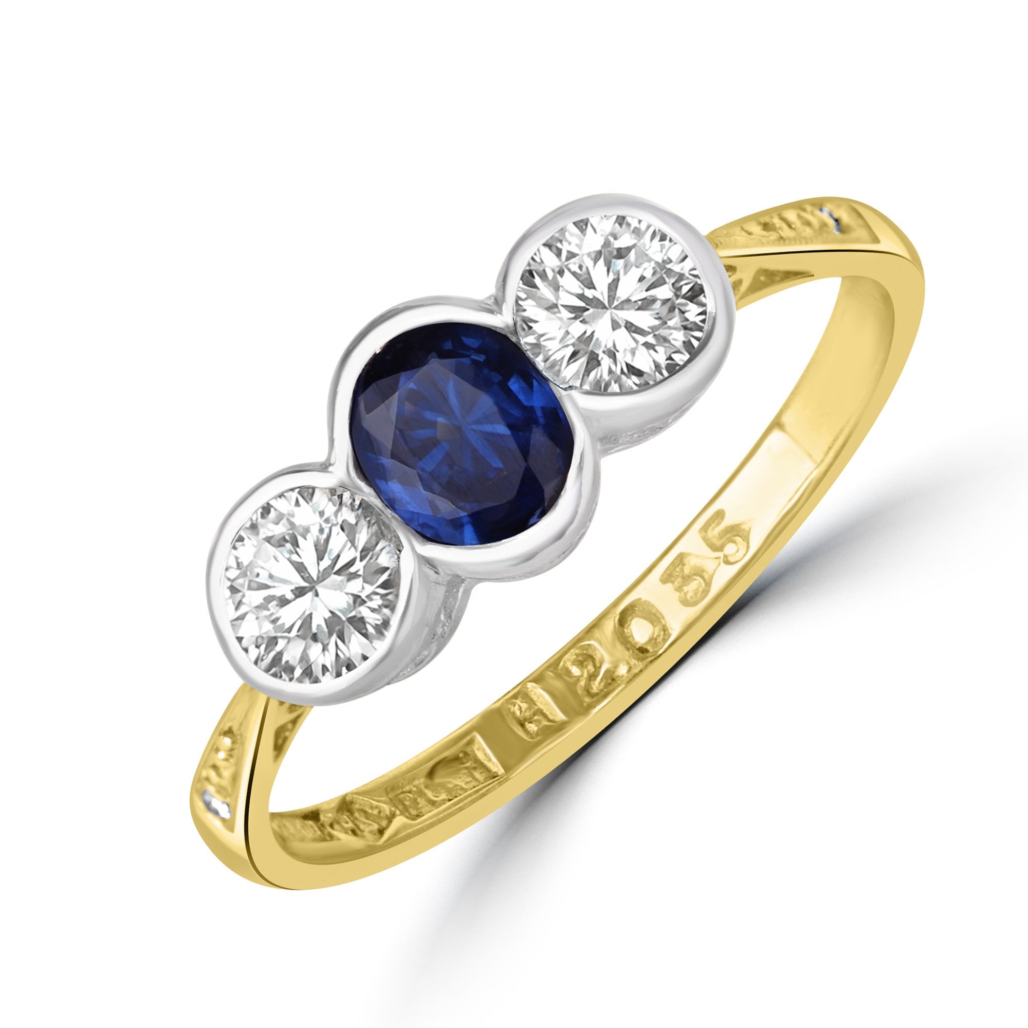 18ct Yellow Gold Sapphire and Diamond Three Stone Pre-owned Ring