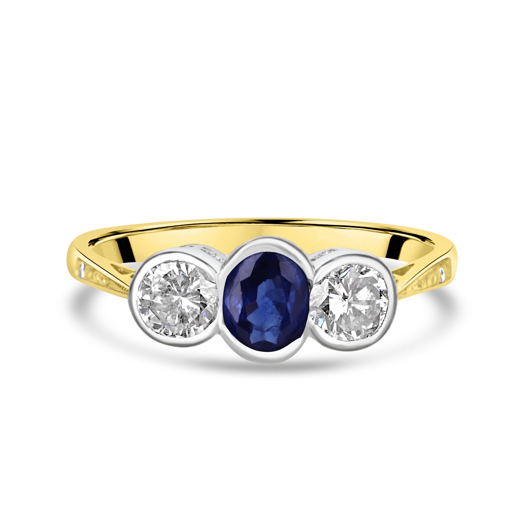 18ct Yellow Gold Sapphire and Diamond Three Stone Pre-owned Ring