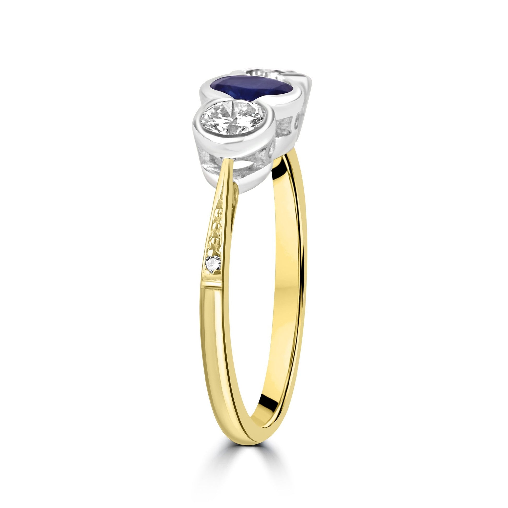 18ct Yellow Gold Sapphire and Diamond Three Stone Pre-owned Ring
