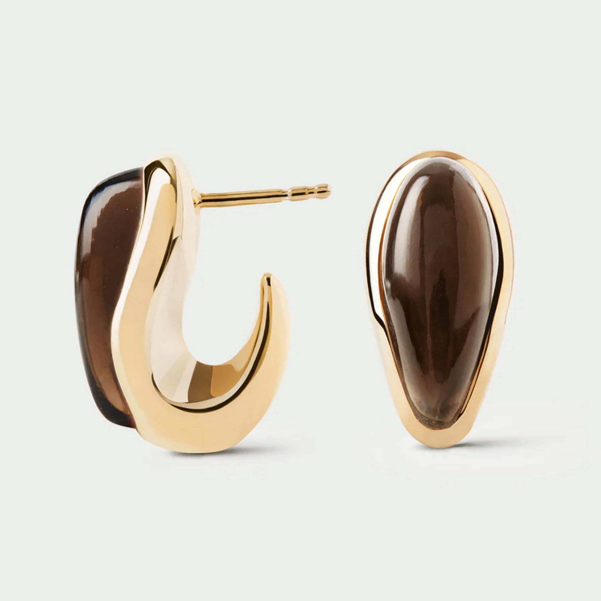PDPAOLA 18ct Gold Plated Sterling Silver 'Luna' Smokey Quartz Earrings