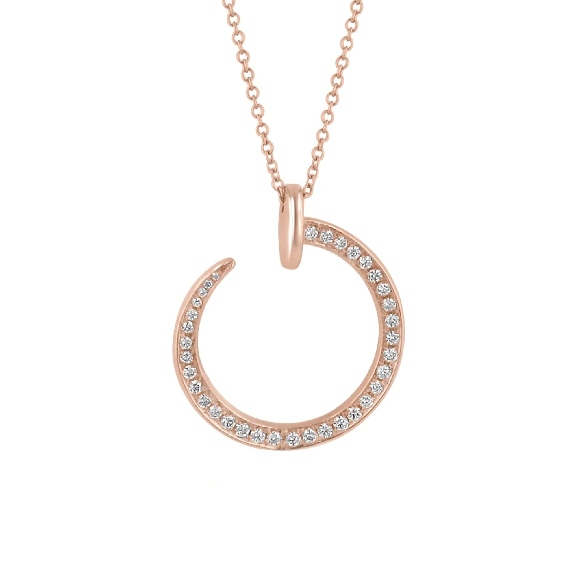 18ct Rose Gold Curved Diamond Crescent Necklace
