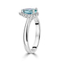 18ct White Gold 0.93ct Pear Shape Aquamarine & Round Diamond Crescent Halo Ring