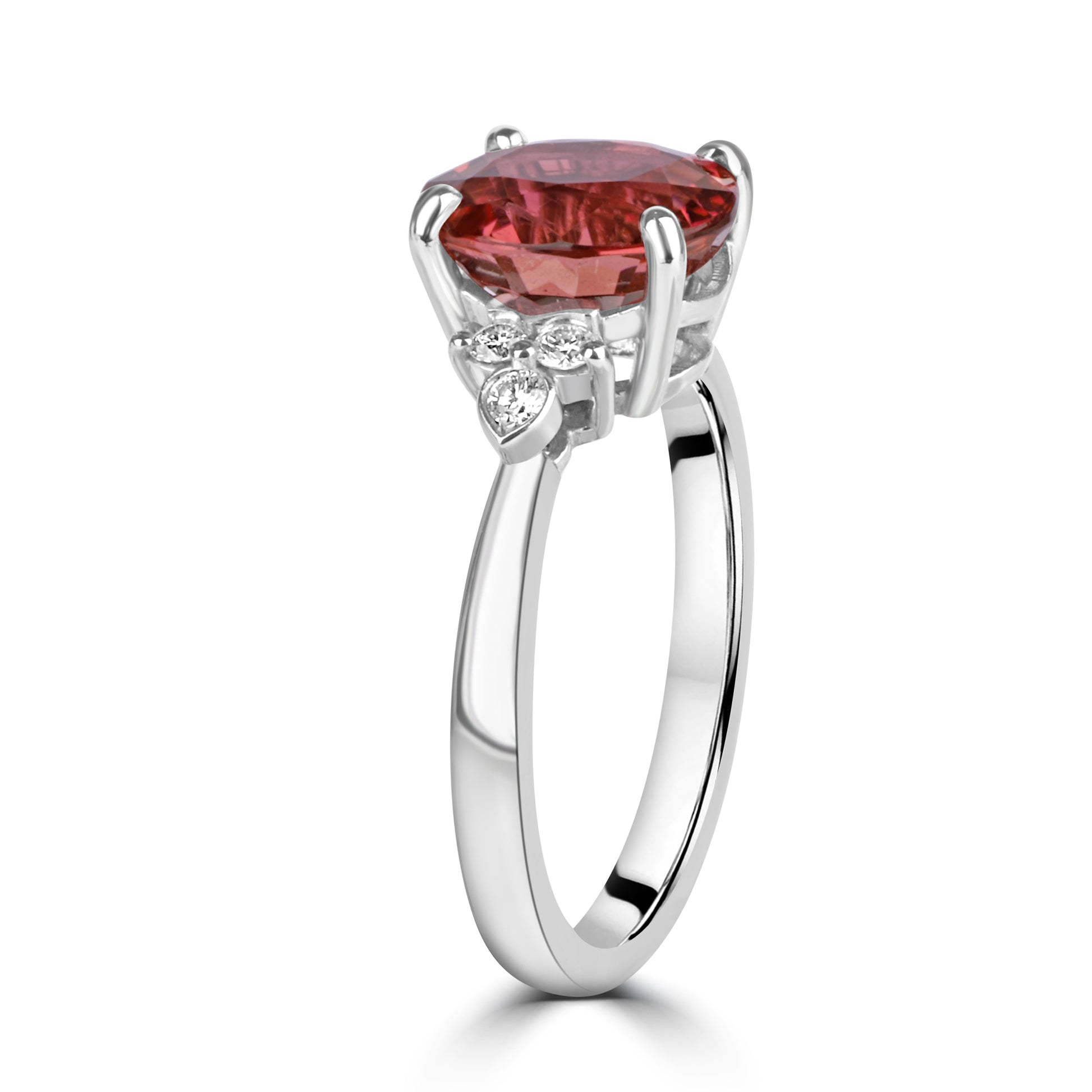 18ct White Gold 2.27ct Pink Tourmaline and Trefoil Set Diamond Ring