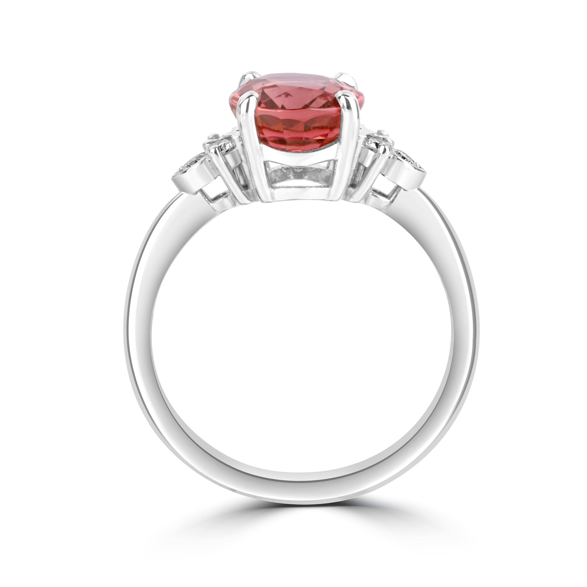 18ct White Gold 2.27ct Pink Tourmaline and Trefoil Set Diamond Ring