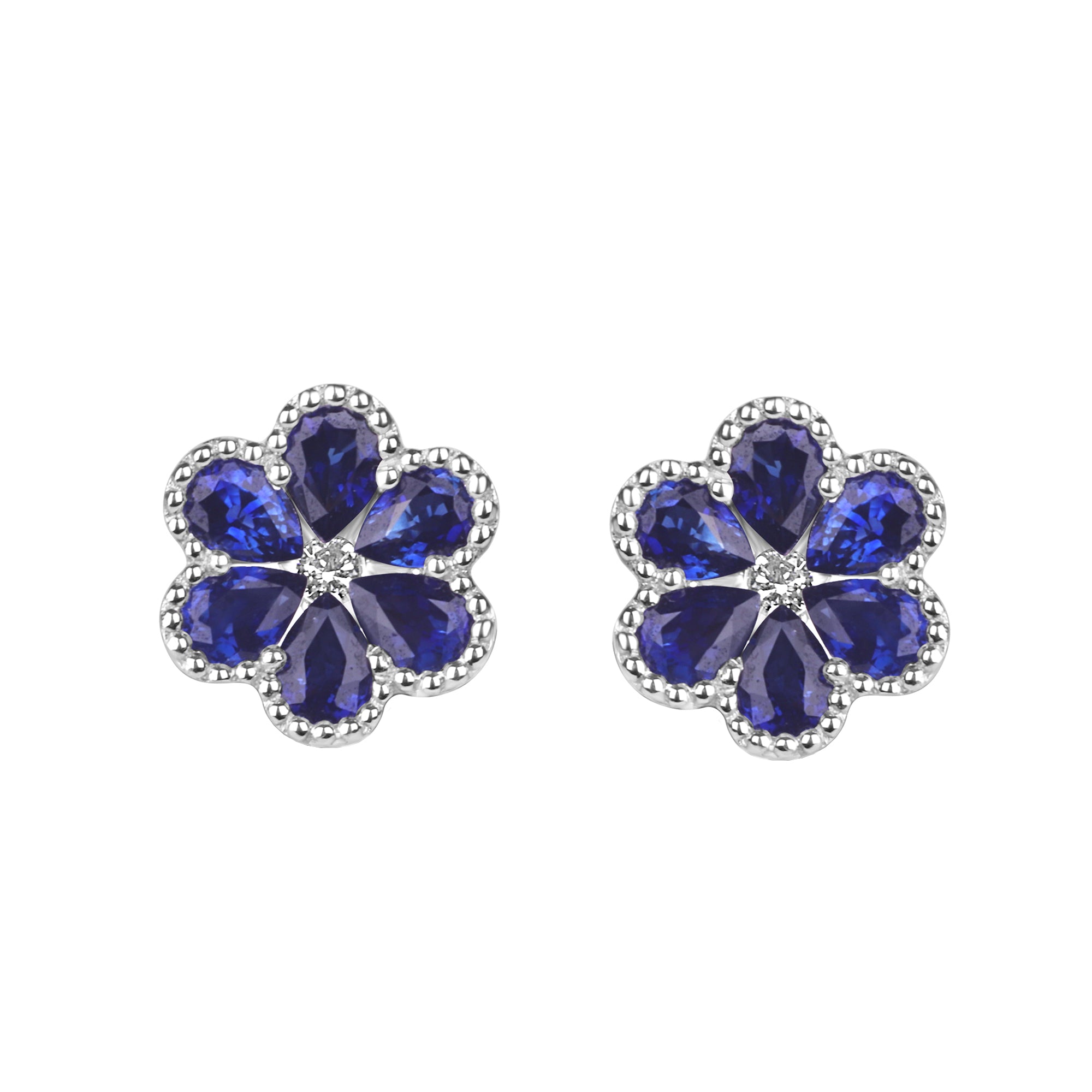 18ct White Gold Blue Sapphire Flower Earrings
