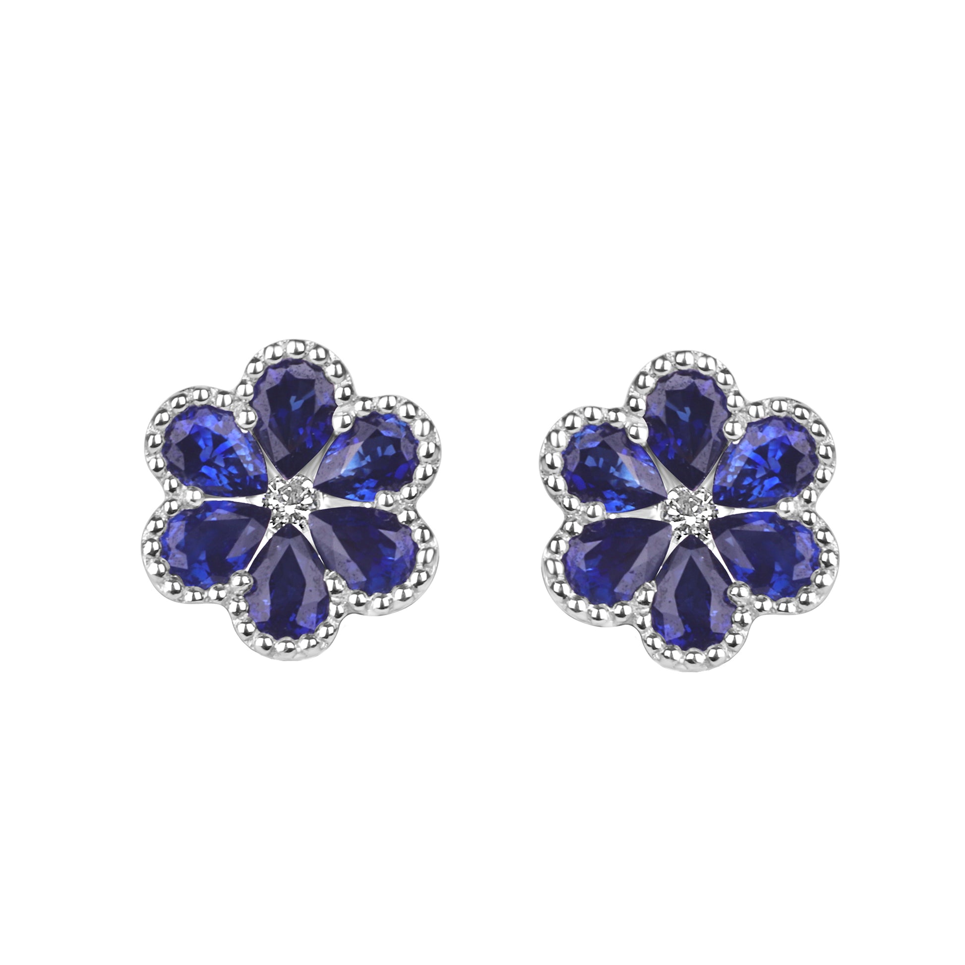 18ct White Gold Blue Sapphire Flower Earrings
