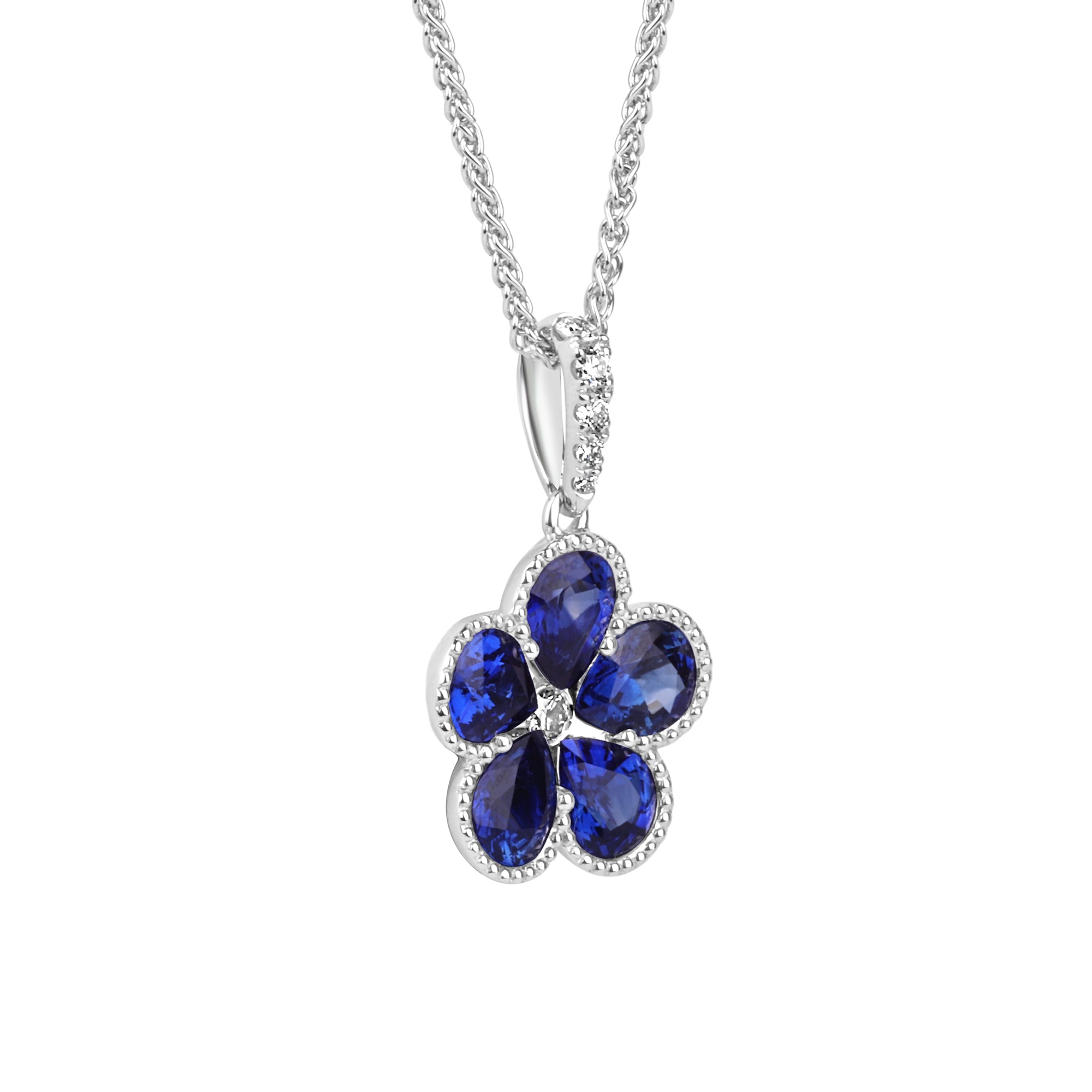 18ct White Gold Blue Sapphire Flower Necklace