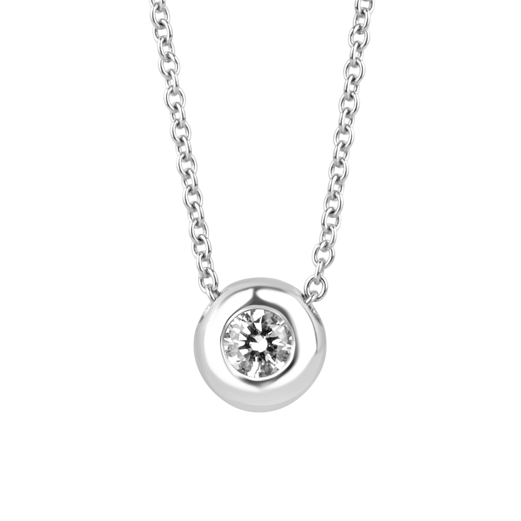 18ct White Gold Round Diamond 'Donut' Slider Pendant and Chain
