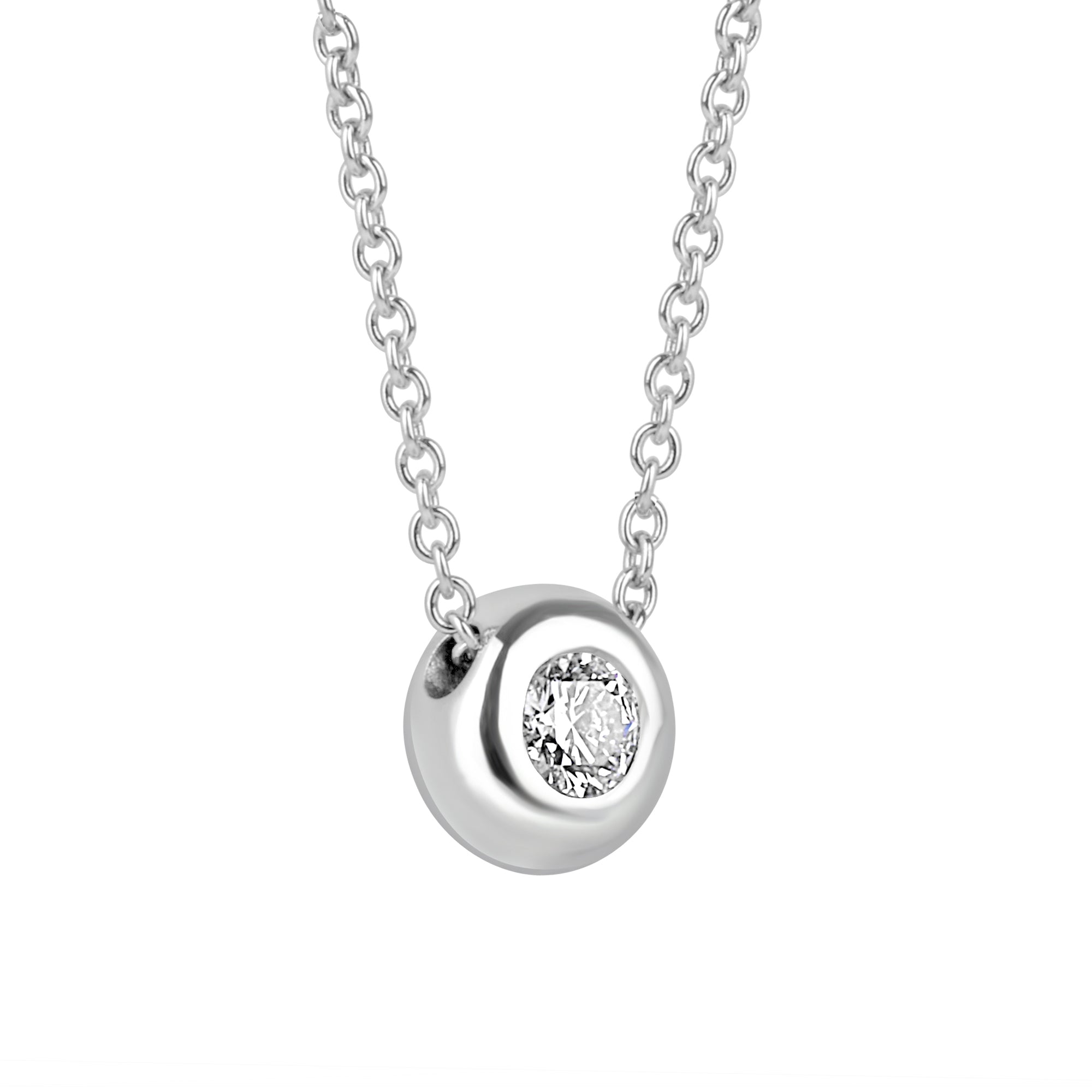 18ct White Gold Round Diamond 'Donut' Slider Pendant and Chain