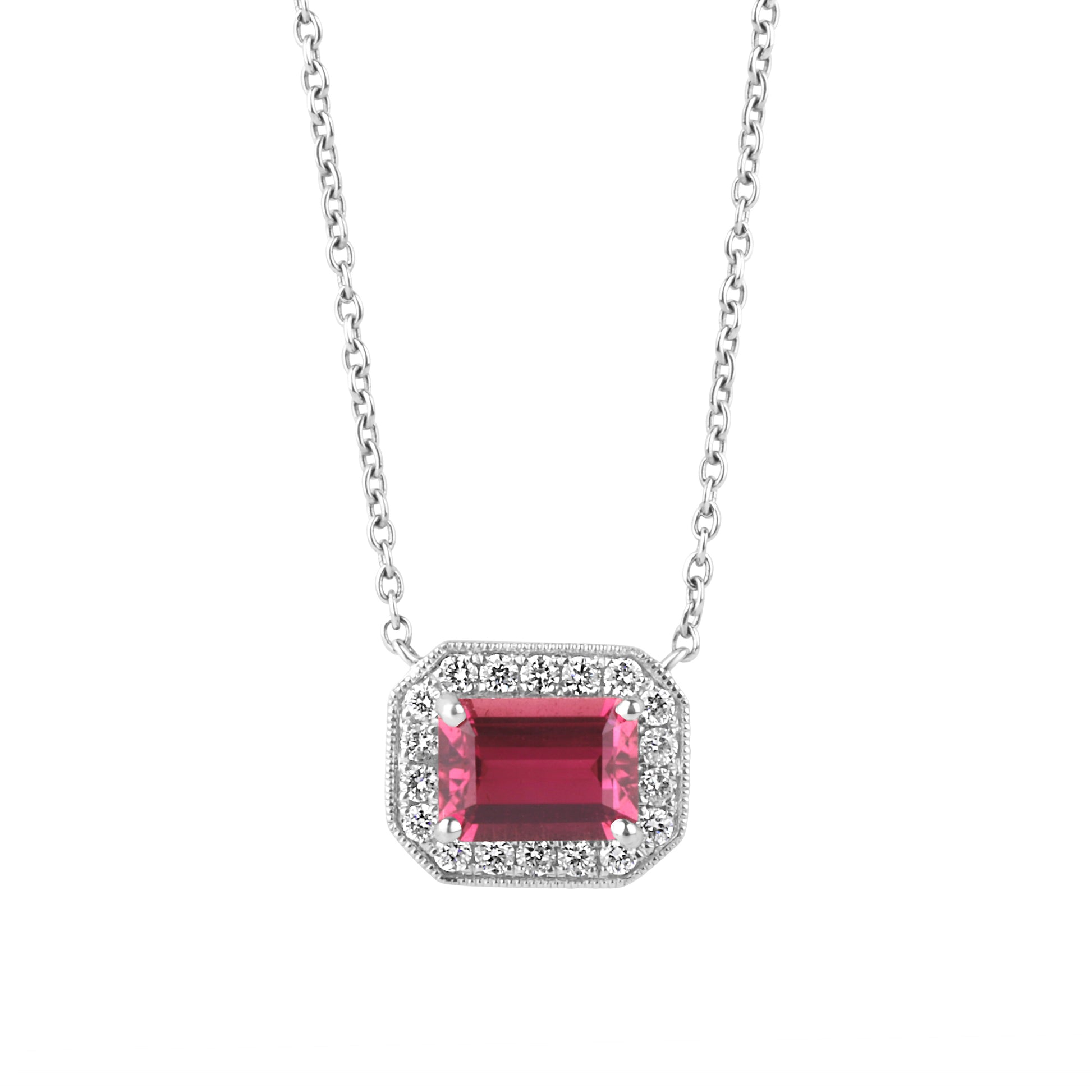 18ct White Gold Rubellite Tourmaline and Diamond Necklace