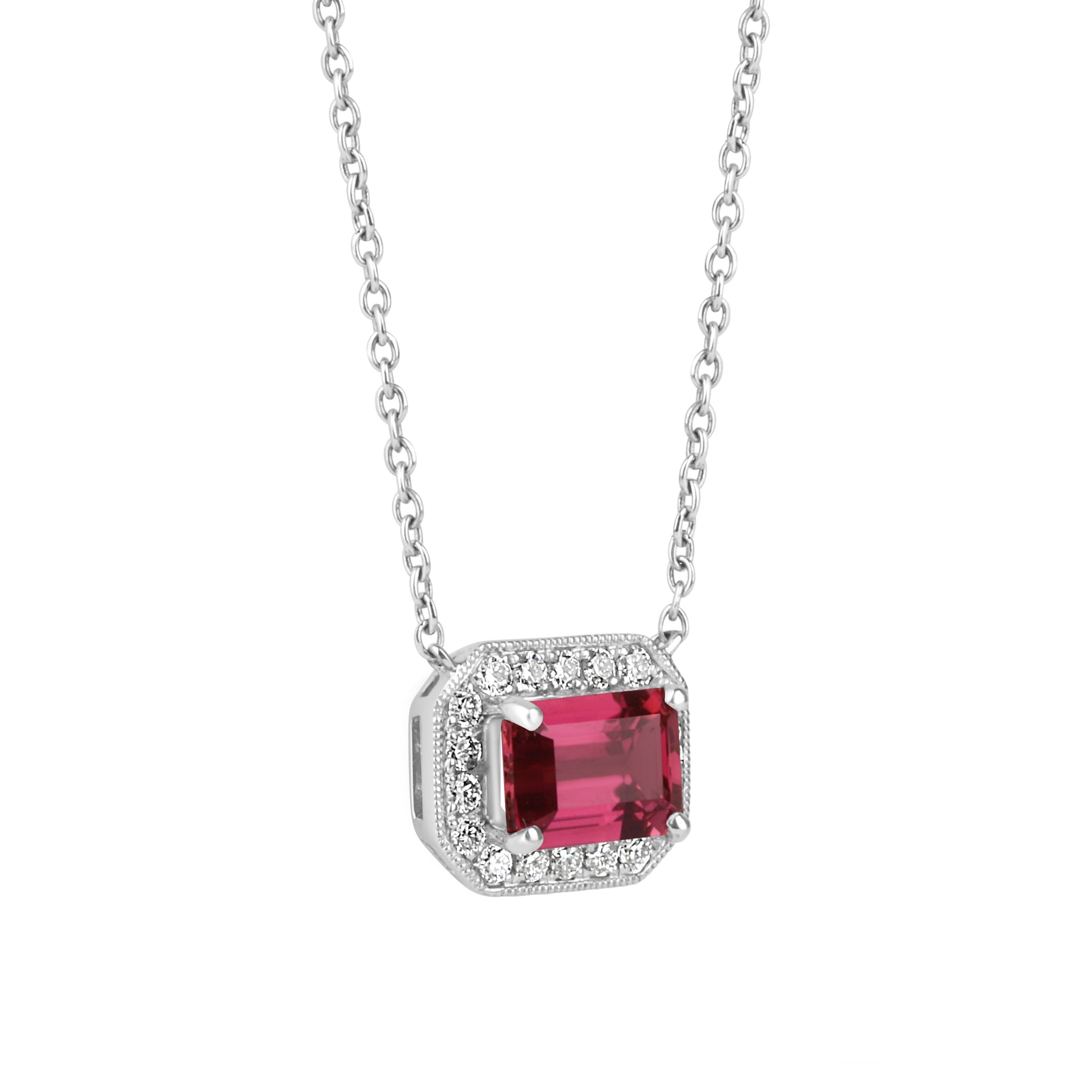 18ct White Gold Rubellite Tourmaline and Diamond Necklace
