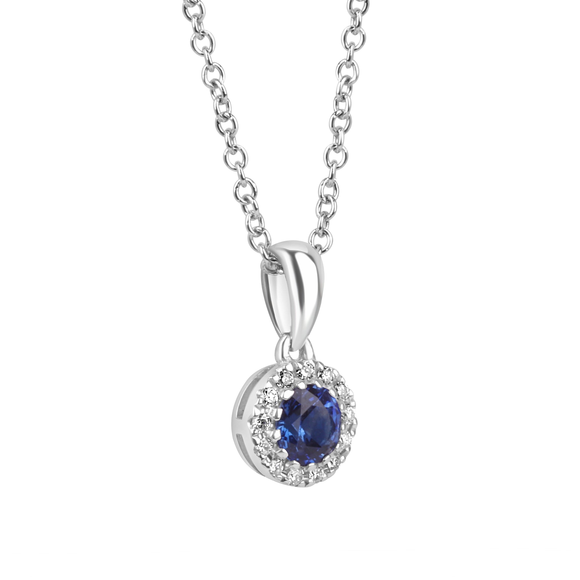 18ct White Gold Sapphire and Diamond Cluster Halo Necklace