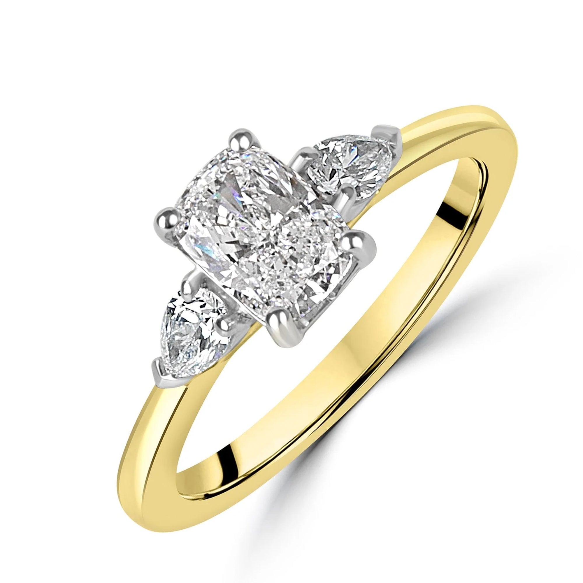 18ct Yellow Gold 1.01ct Cushion Cut Diamond And Two Pear Cut Diamond Three Stone Ring
