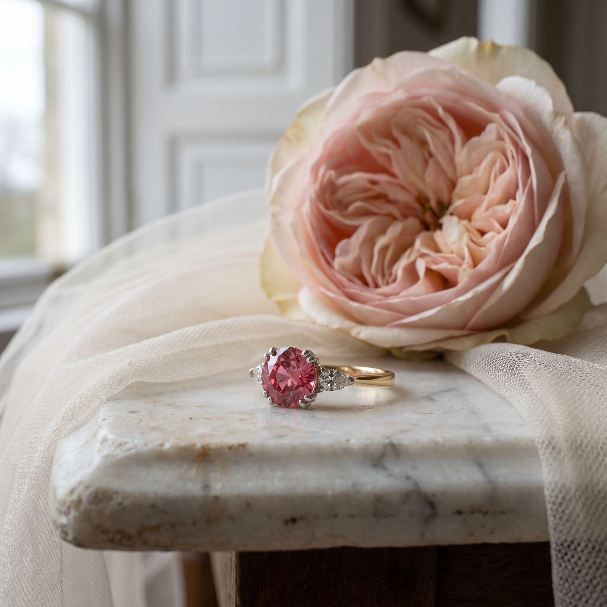 18ct Yellow Gold 4.64ct Cushion Cut Pink Tourmaline and Diamond Halo Ring