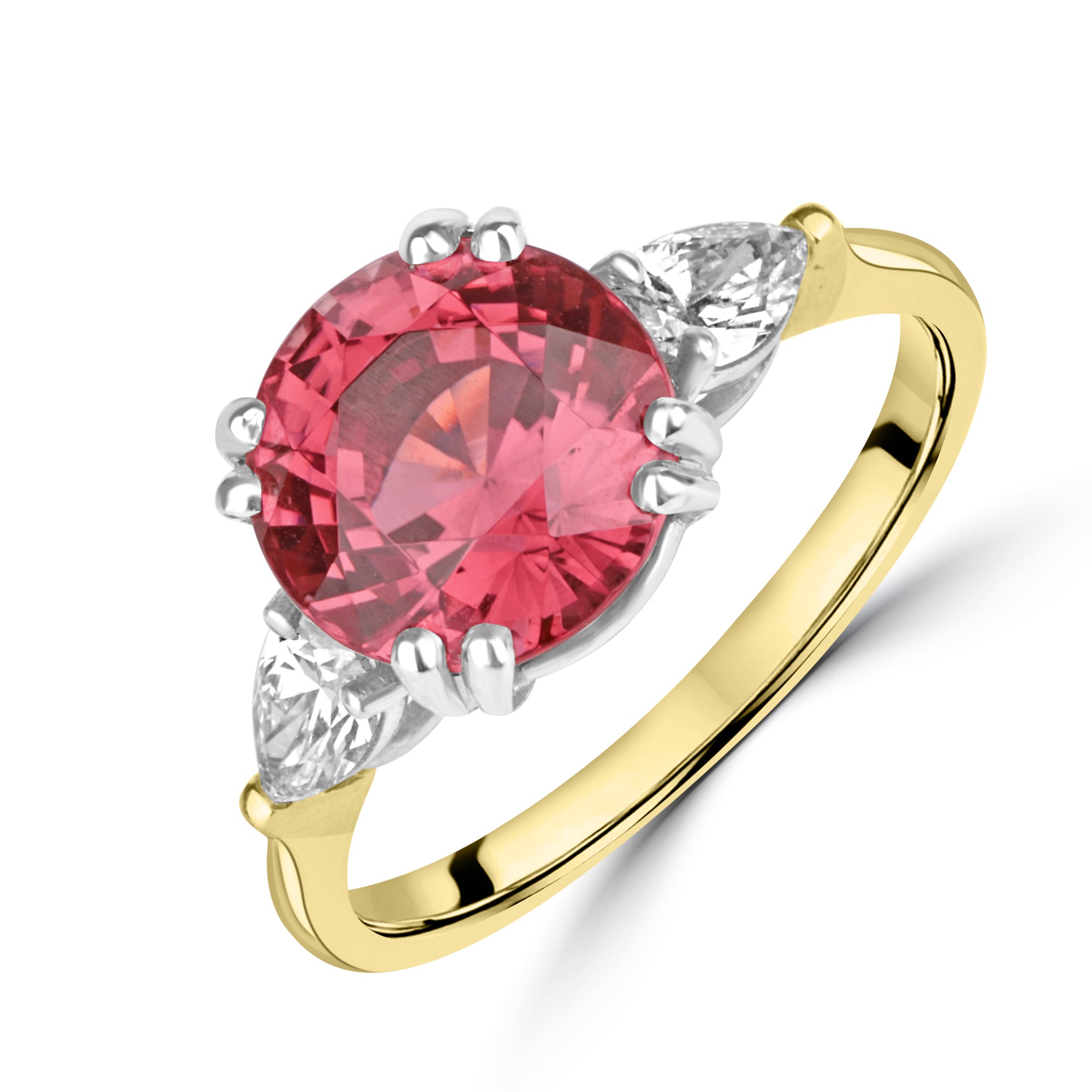 18ct Yellow Gold 4.64ct Cushion Cut Pink Tourmaline and Diamond Halo Ring