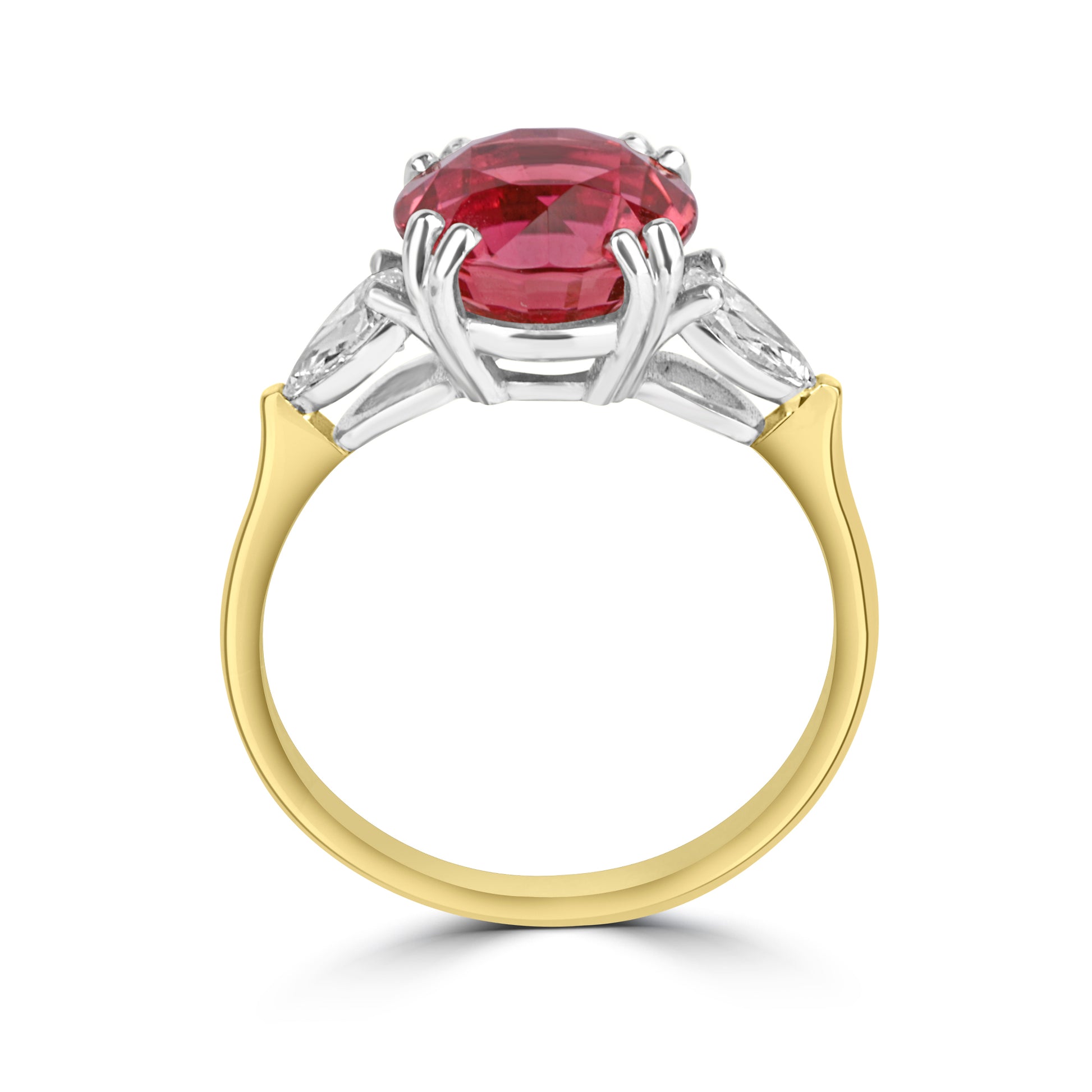 18ct Yellow Gold 4.64ct Cushion Cut Pink Tourmaline and Diamond Halo Ring