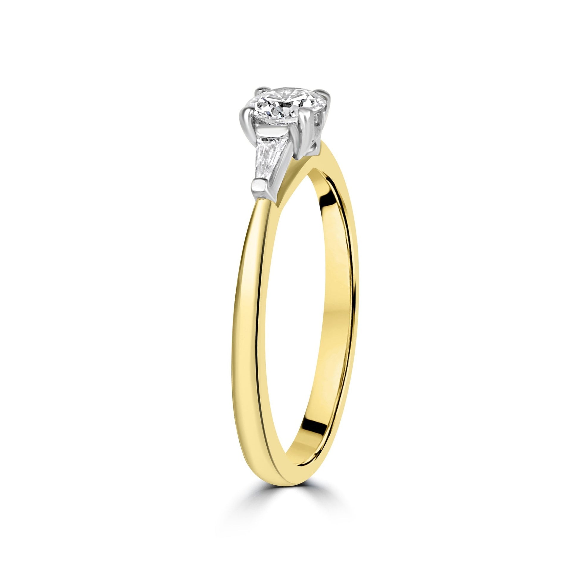 18ct Yellow Gold Engagement Ring With a Half Carat Cushion Diamond And Two Pear Cut Diamonds
