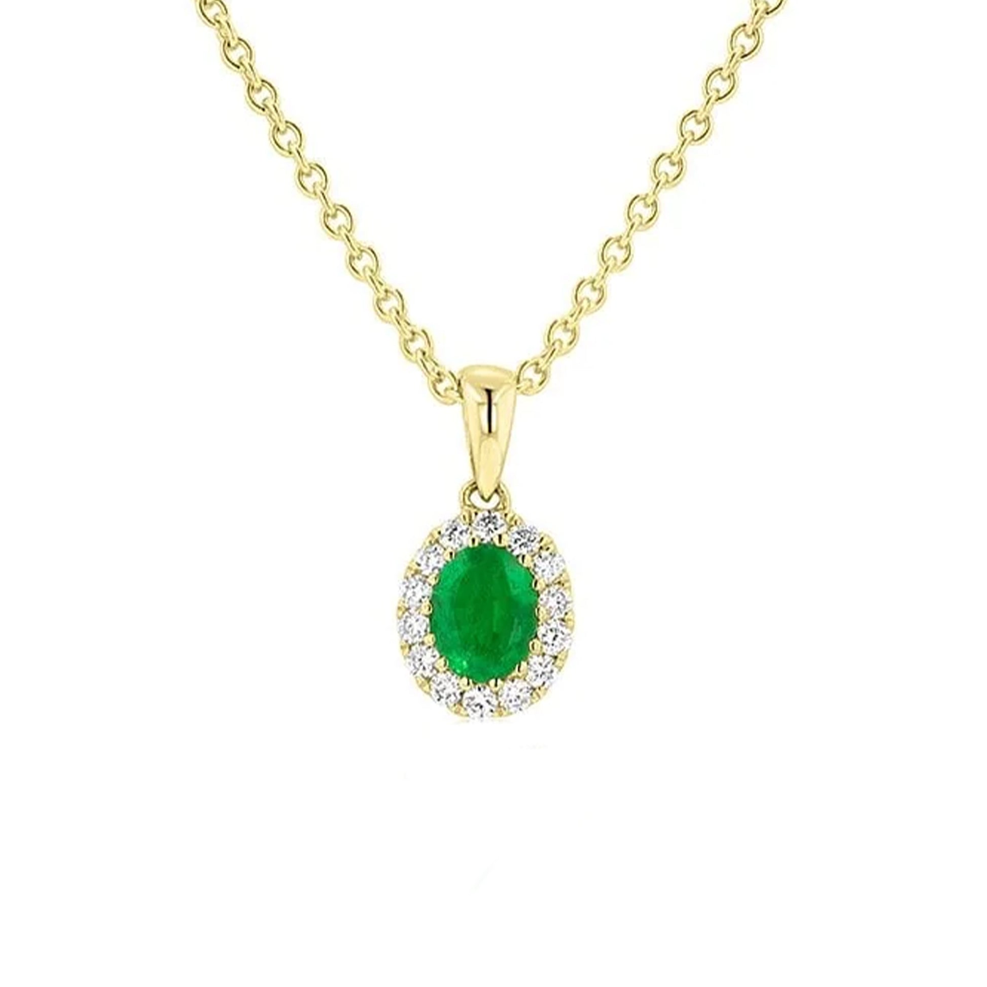 18ct Yellow Gold Oval Emerald and Diamond Necklace