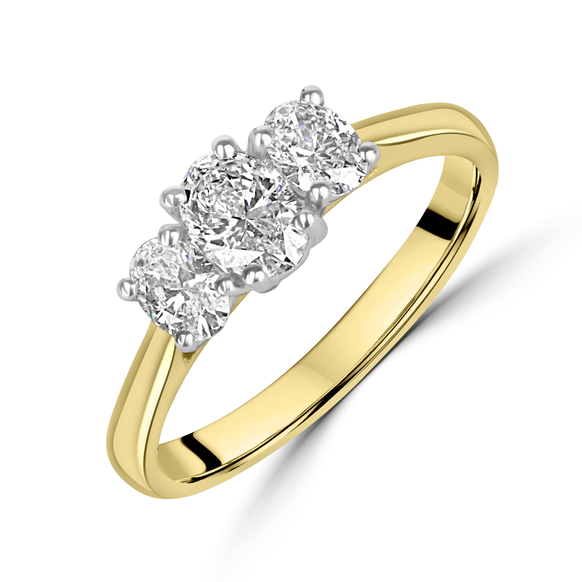 18ct Yellow Gold Platinum Three Stone Oval Diamond Ring