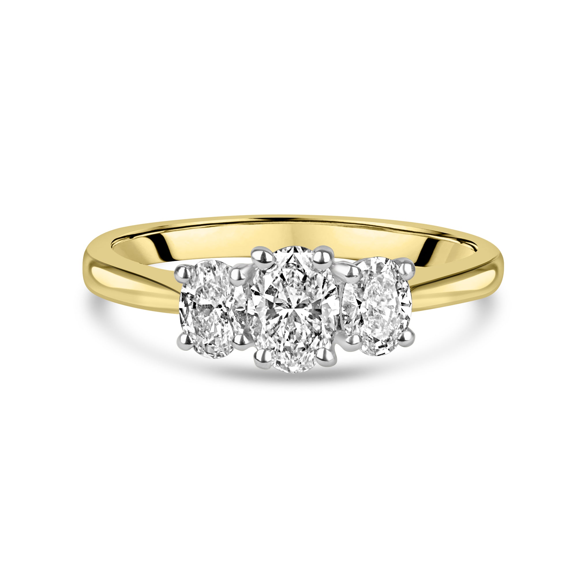 18ct Yellow Gold Platinum Three Stone Oval Diamond Ring