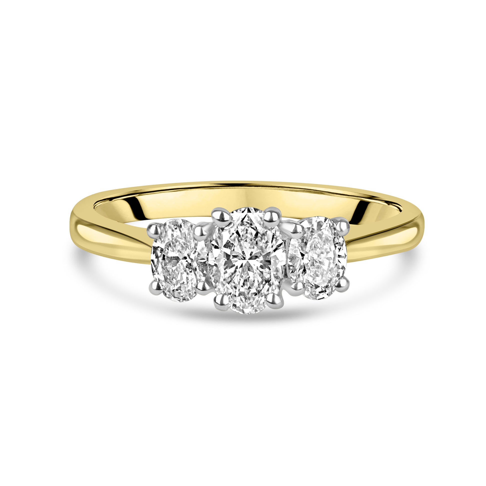 18ct Yellow Gold Platinum Three Stone Oval Diamond Ring