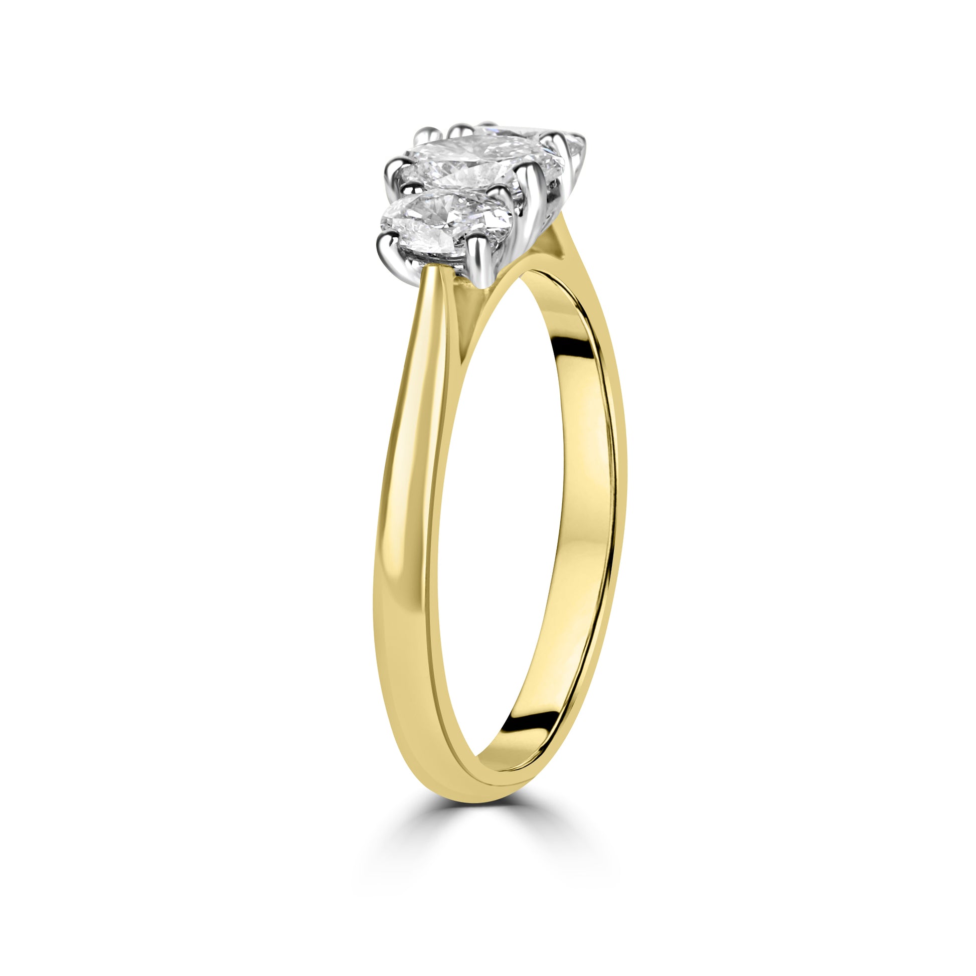 18ct Yellow Gold Platinum Three Stone Oval Diamond Ring