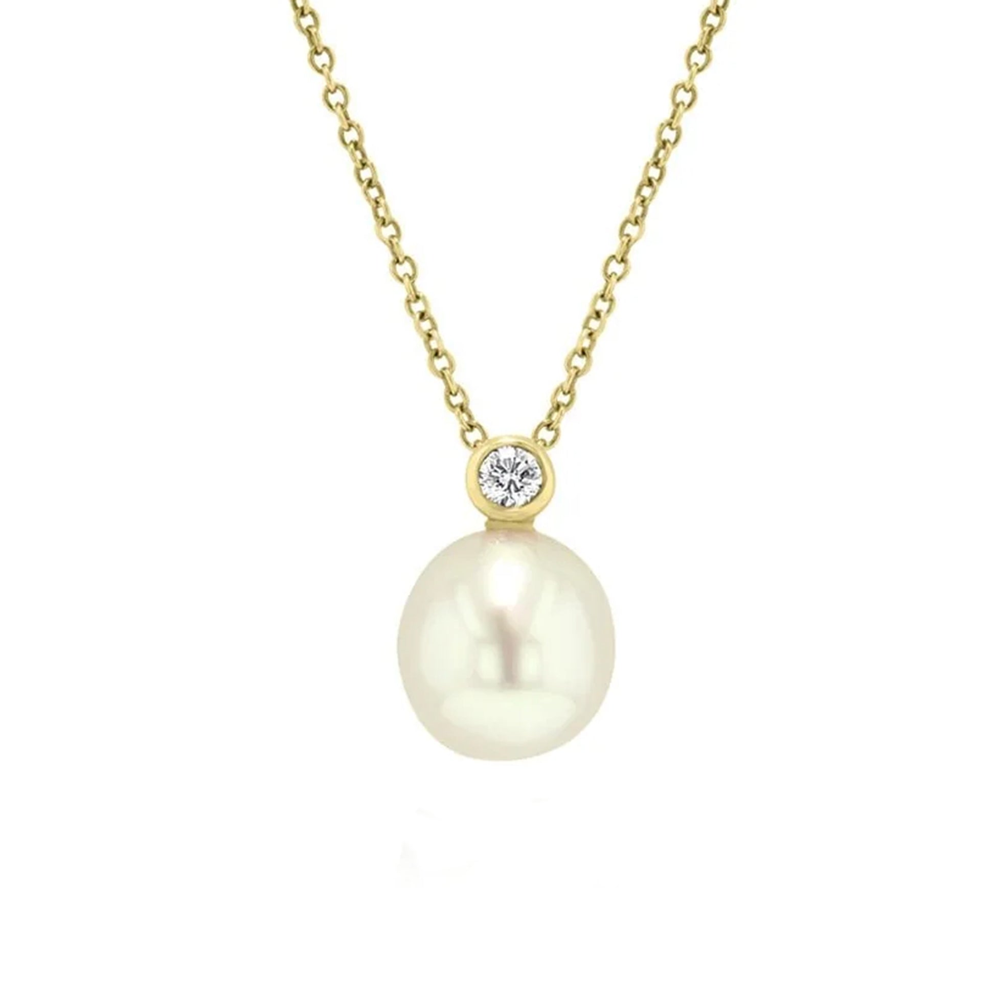 18ct Yellow Gold South Sea Cultured White Pearl & Diamond Pendant with Chain