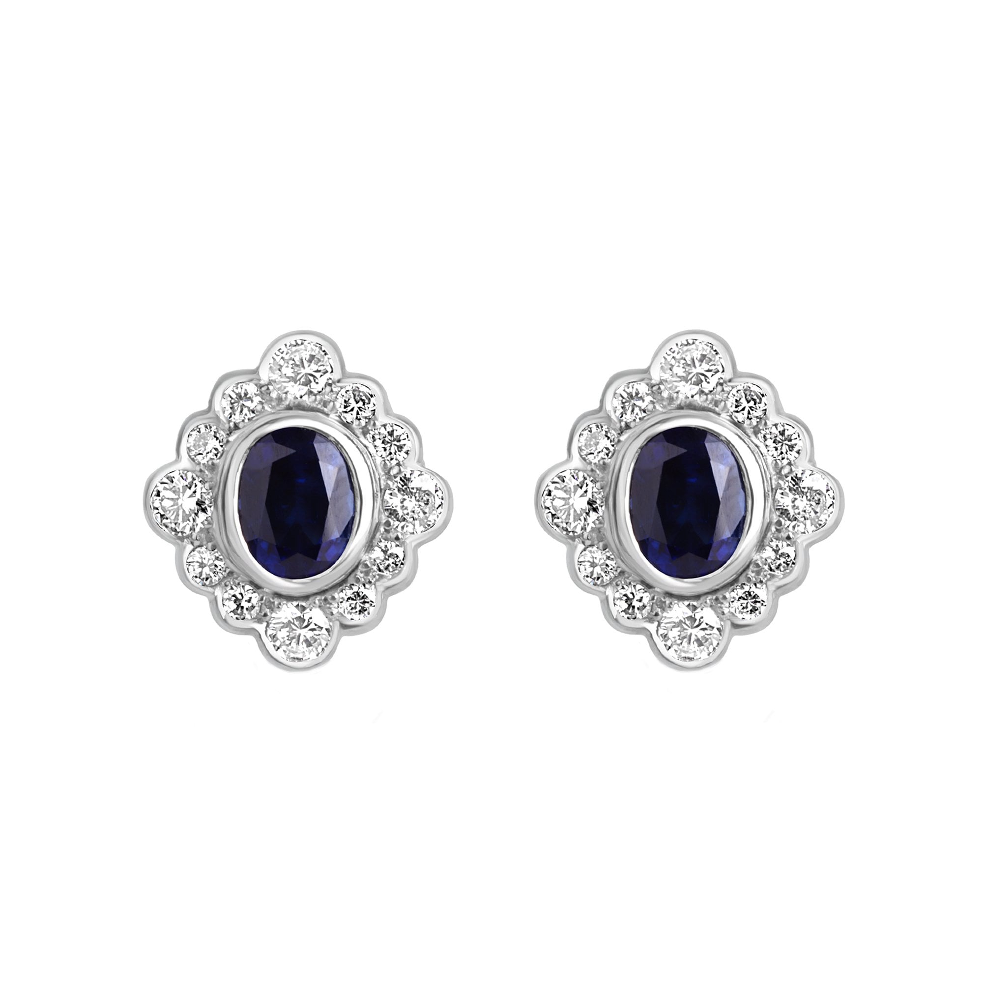 18ct White Gold Oval Sapphire and Diamond Stud Earrings