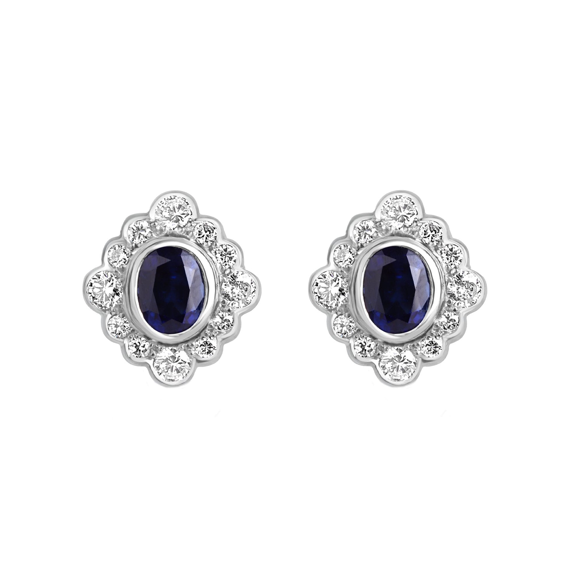 18ct White Gold Oval Sapphire and Diamond Stud Earrings