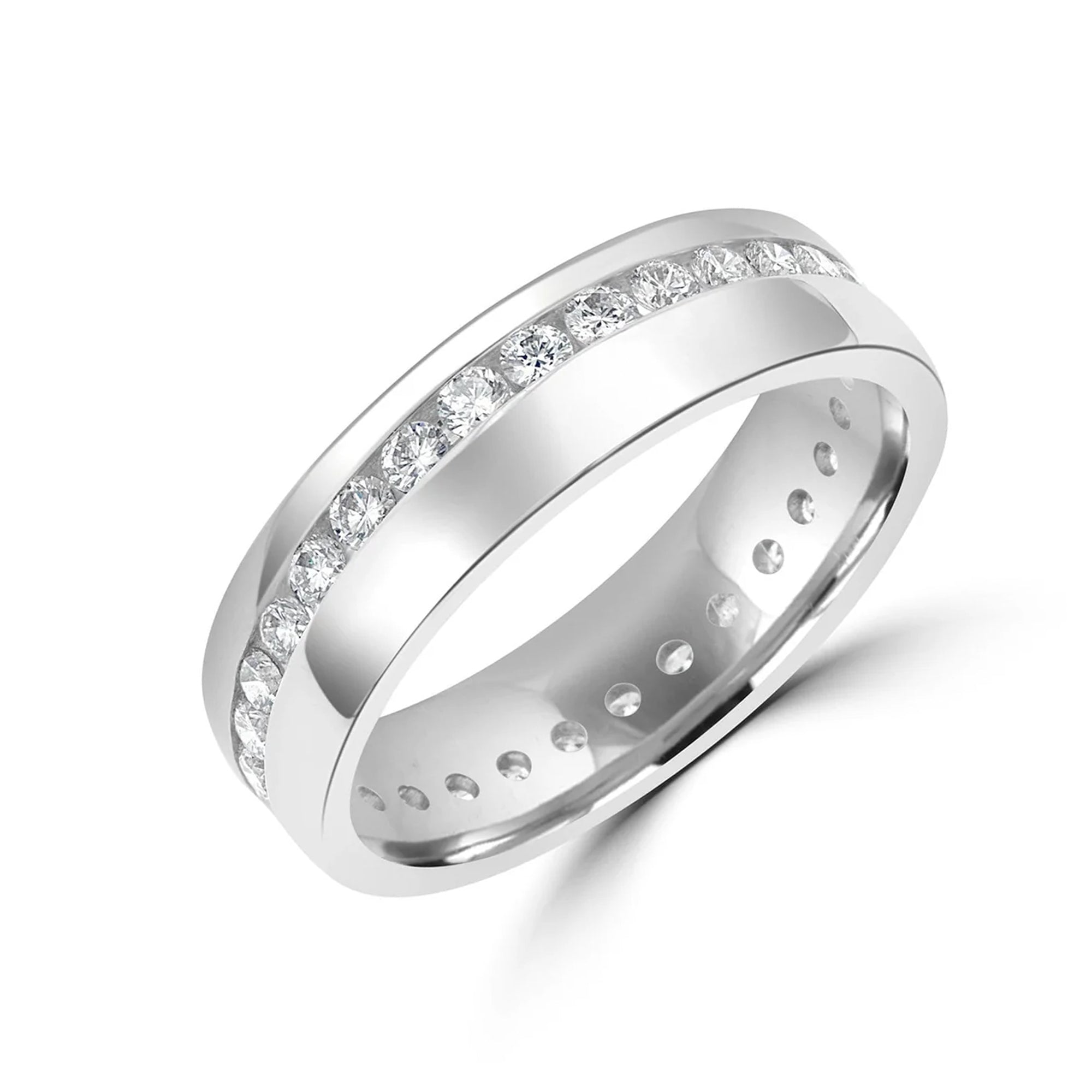 18ct White Gold Band Ring with Diagonal Full Channel Set Diamonds 0.75ct Total