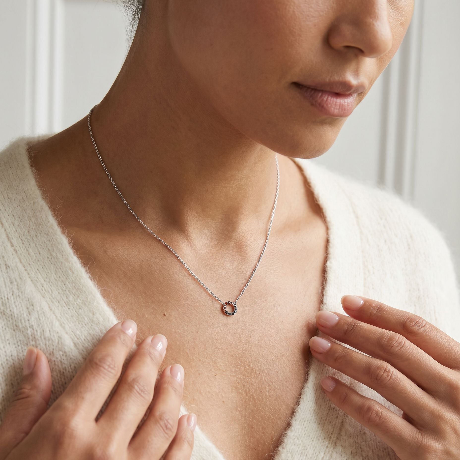 18ct White Gold Multi-Coloured Sapphire Circle Necklace