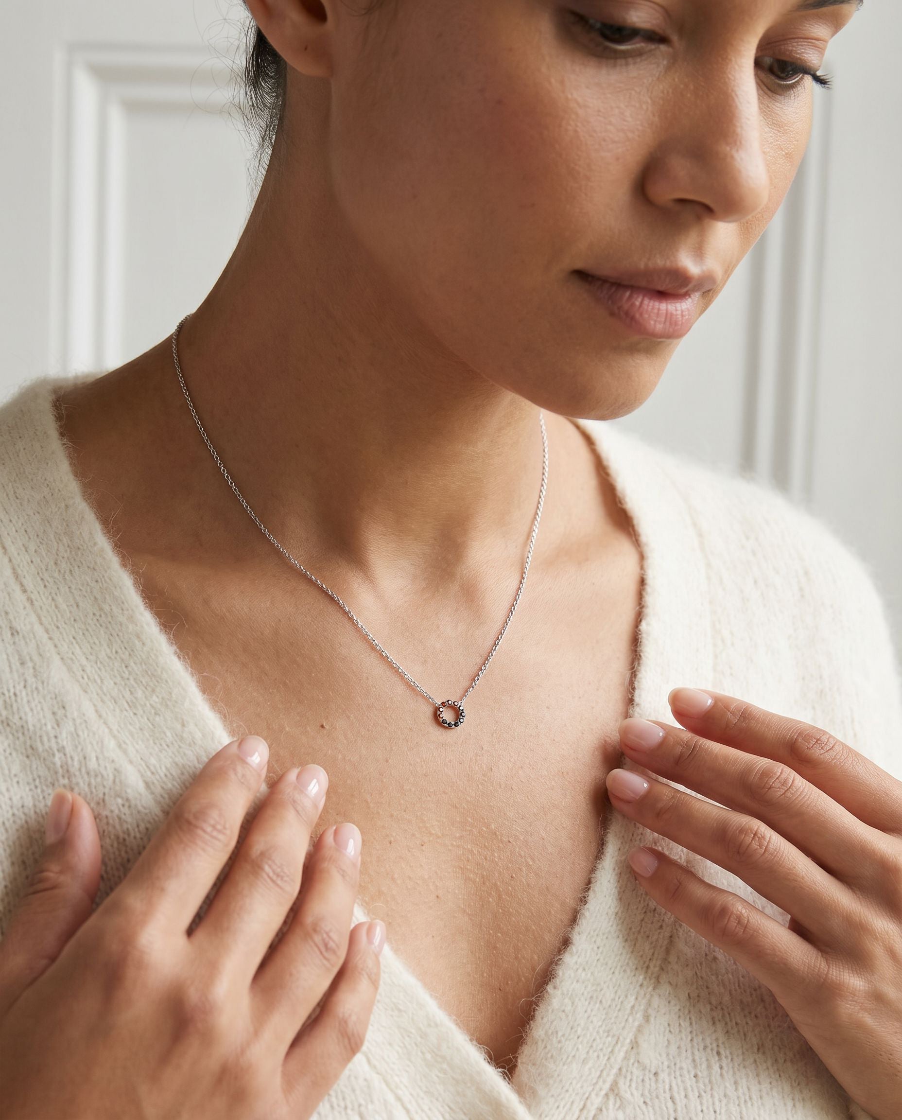 18ct White Gold Multi-Coloured Sapphire Circle Necklace