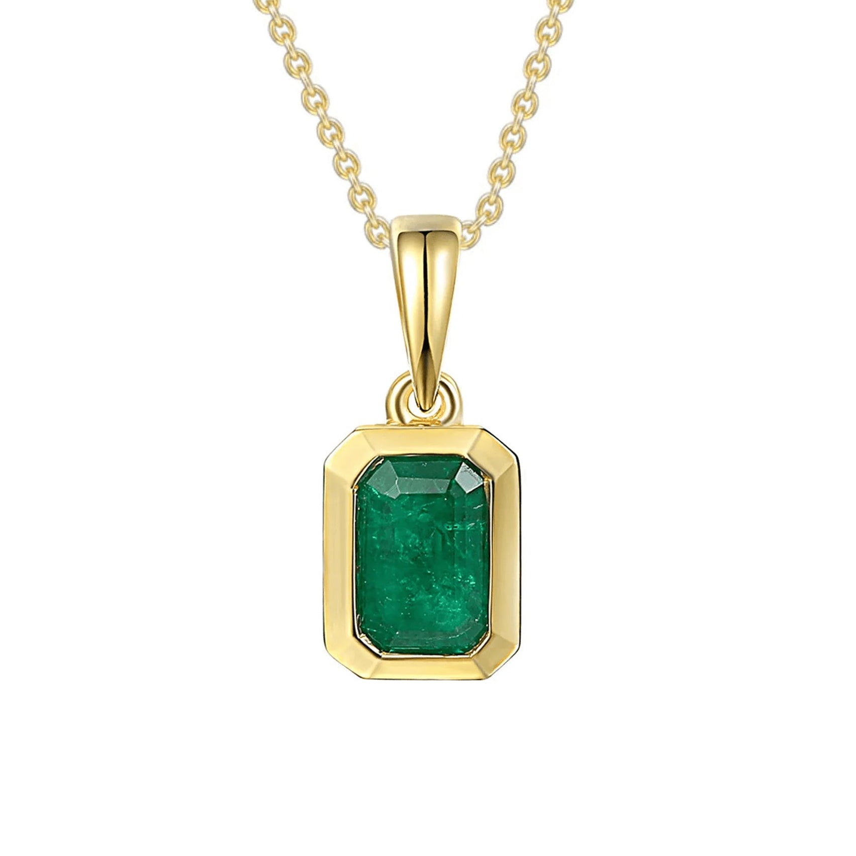 18ct Yellow Gold 0.53ct Emerald-Cut Emerald Rubover Necklace