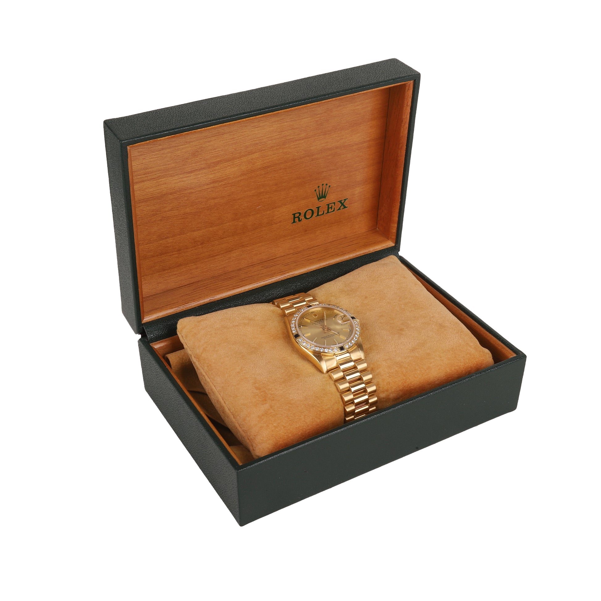 18ct Yellow Gold Rolex Datejust Diamond Dial Watch With President Bracelet