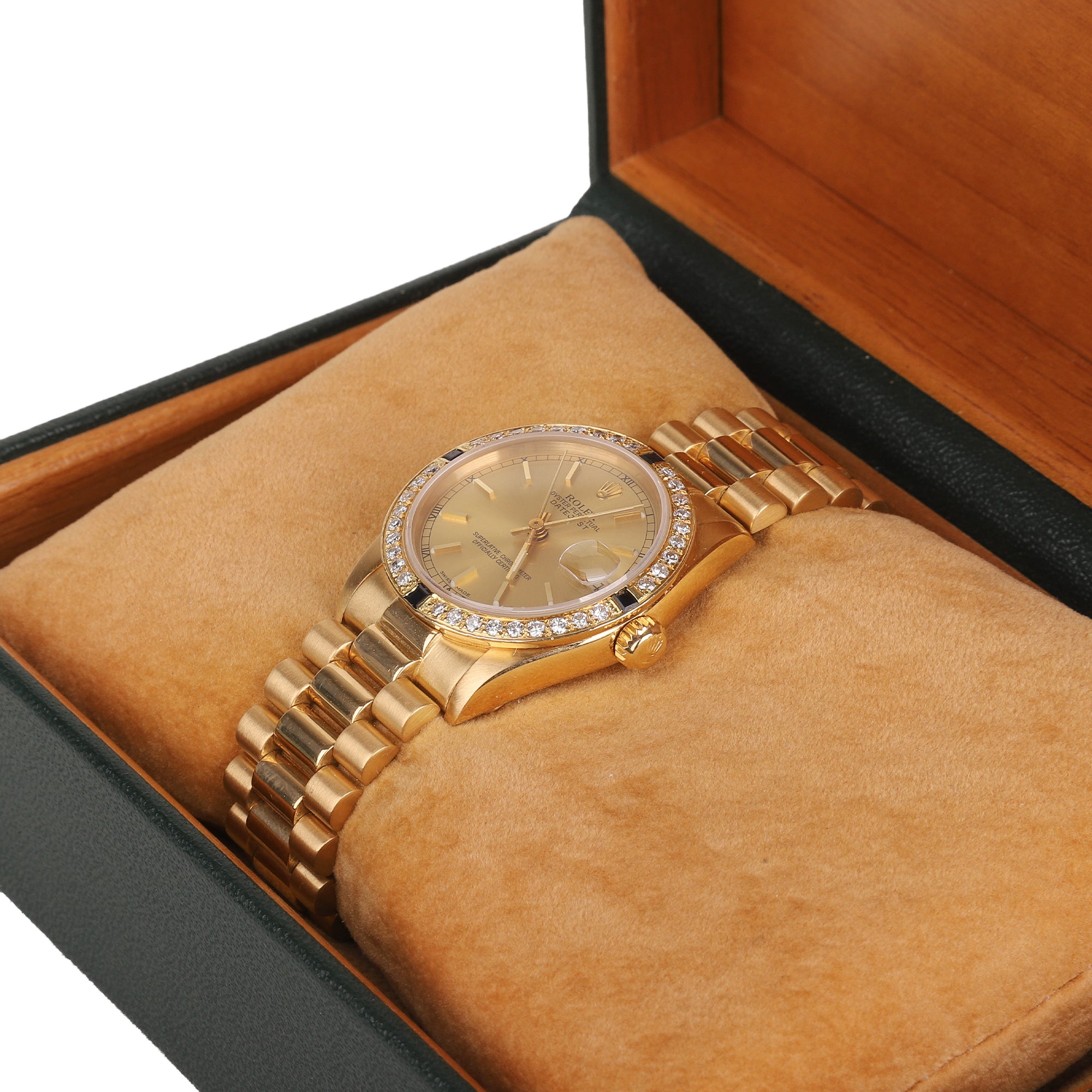 18ct Yellow Gold Rolex Datejust Diamond Dial Watch With President Bracelet