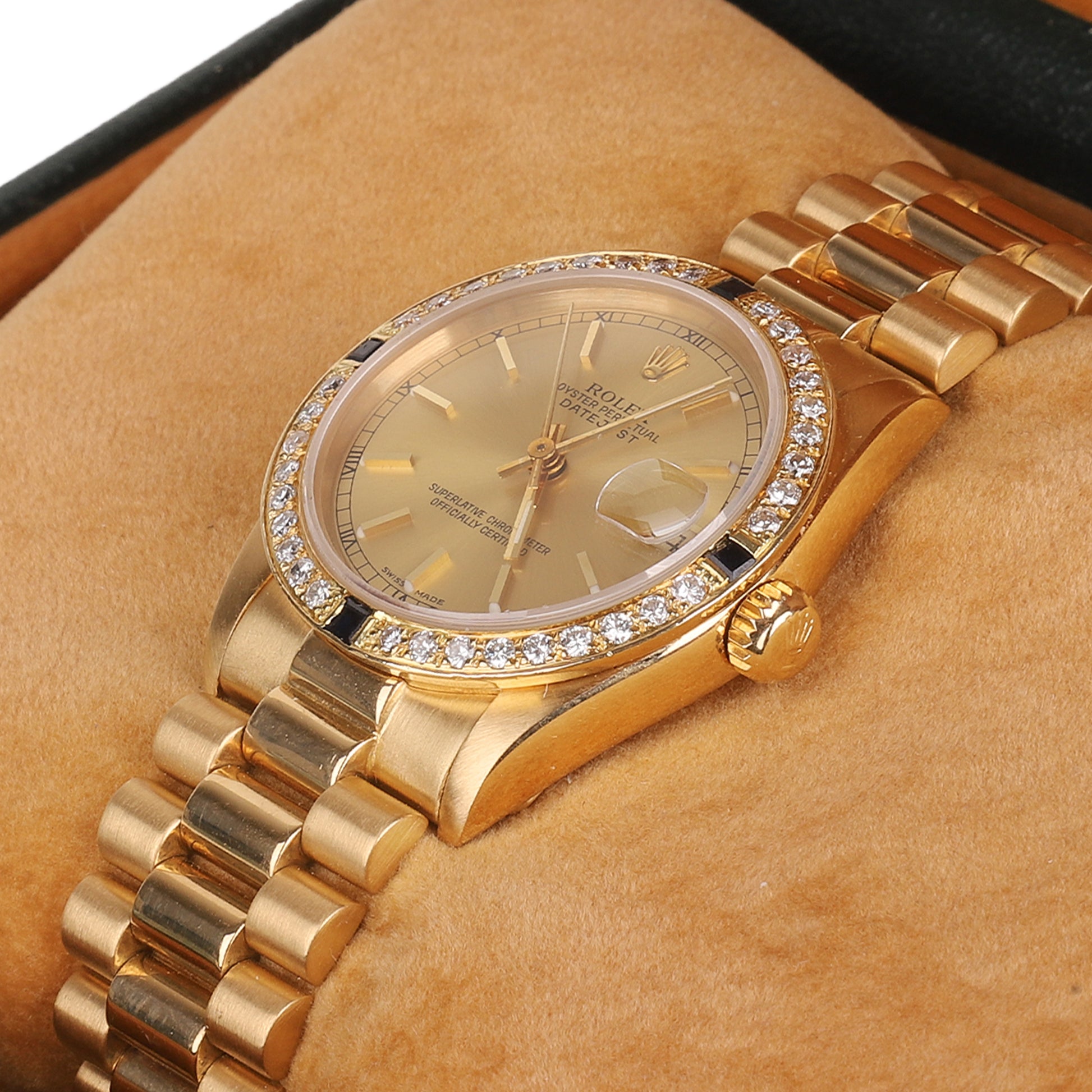 18ct Yellow Gold Rolex Datejust Diamond Dial Watch With President Bracelet