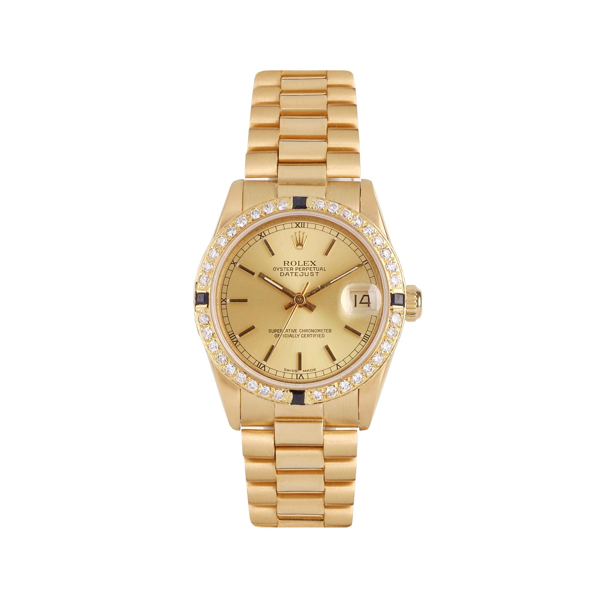 18ct Yellow Gold Rolex Datejust Diamond Dial Watch With President Bracelet