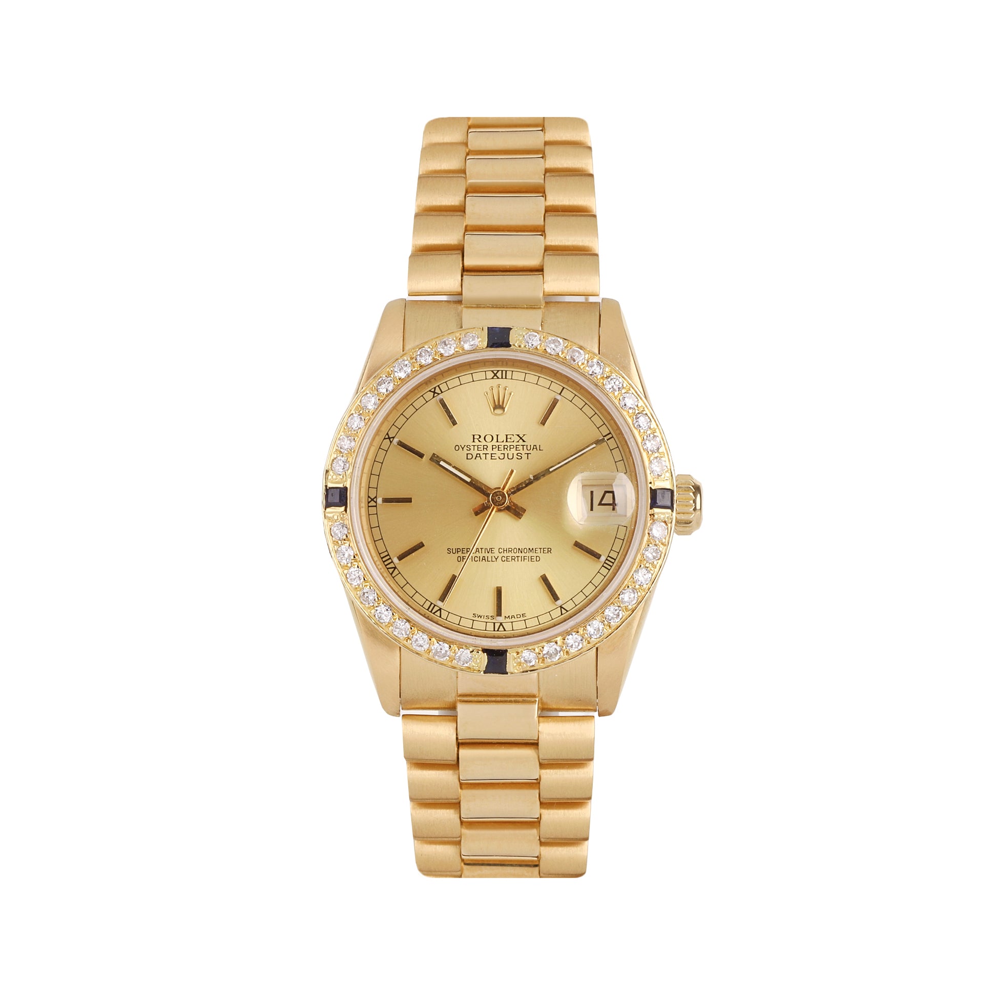 18ct Yellow Gold Rolex Datejust Diamond Dial Watch With President Bracelet