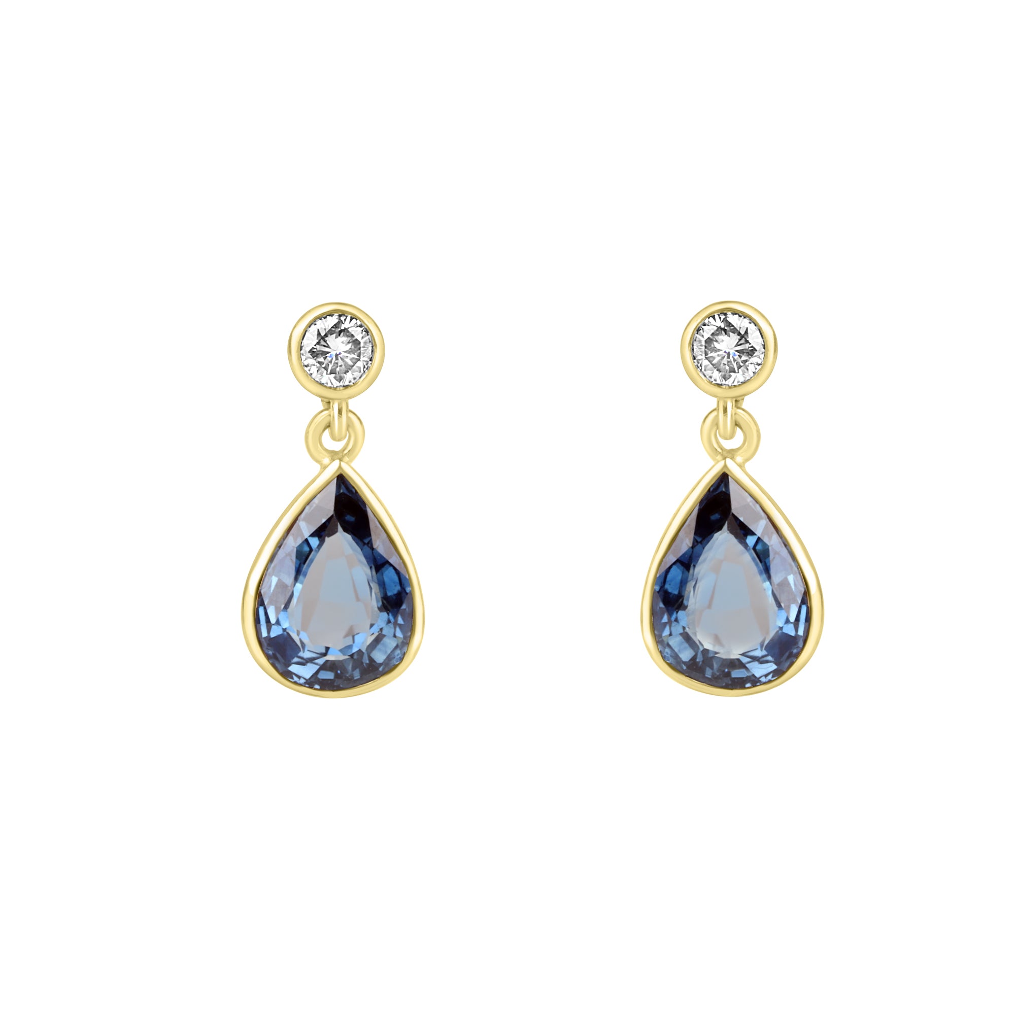 18ct Gold Sapphire and Diamond Drop Pre-Owned Earrings