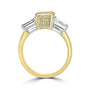18ct Mixed Gold Three Stone Ring with Circa 1.6ct Yellow Center Stone and Trapezium Outers