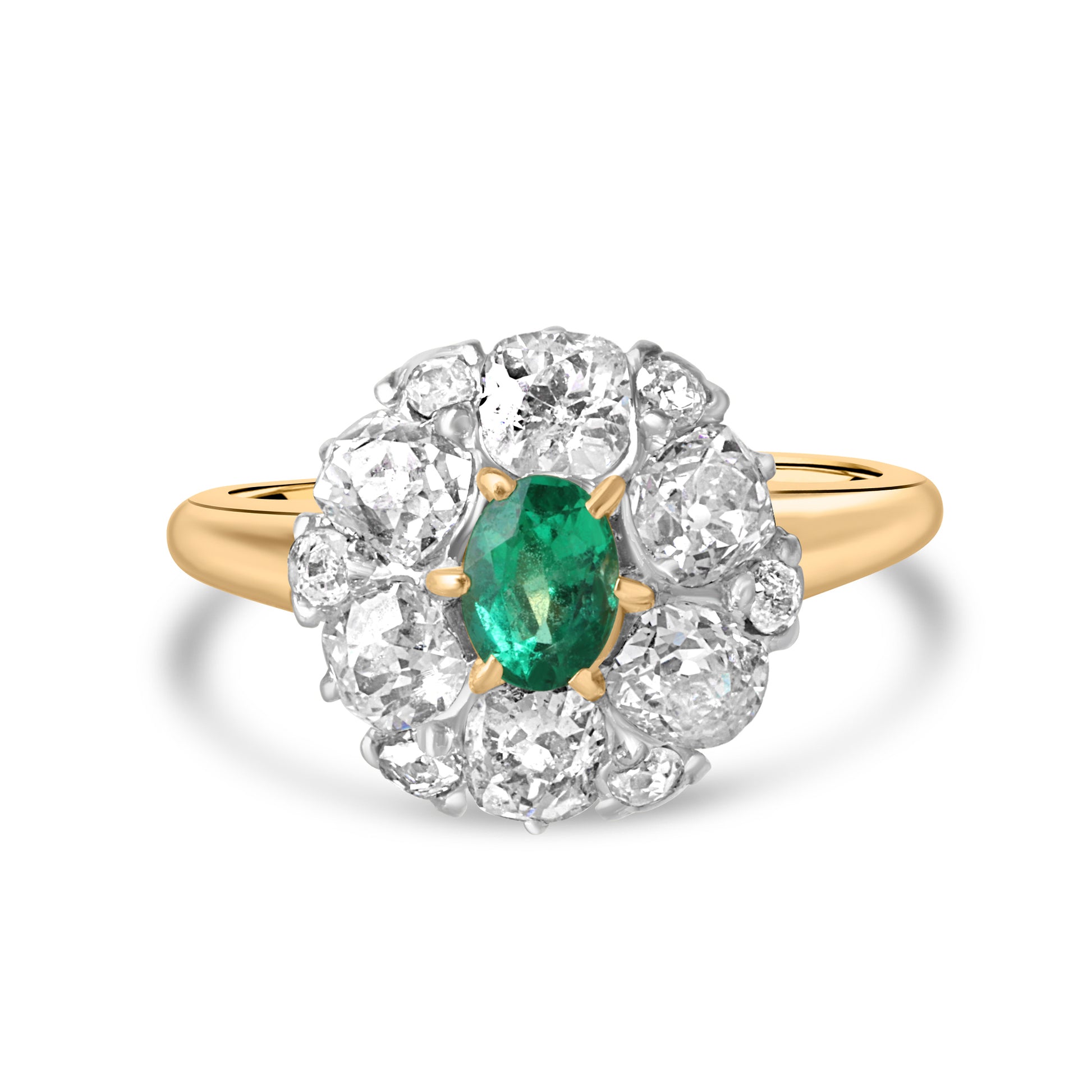 18ct Rose Gold Emerald & Diamond Cluster Ring, Circa 1.50ct Pre-Owned

