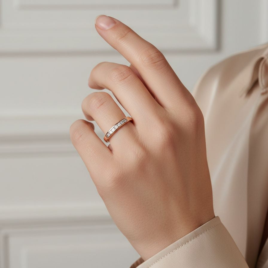 18ct Rose Gold Princess Cut Diamond Band Ring