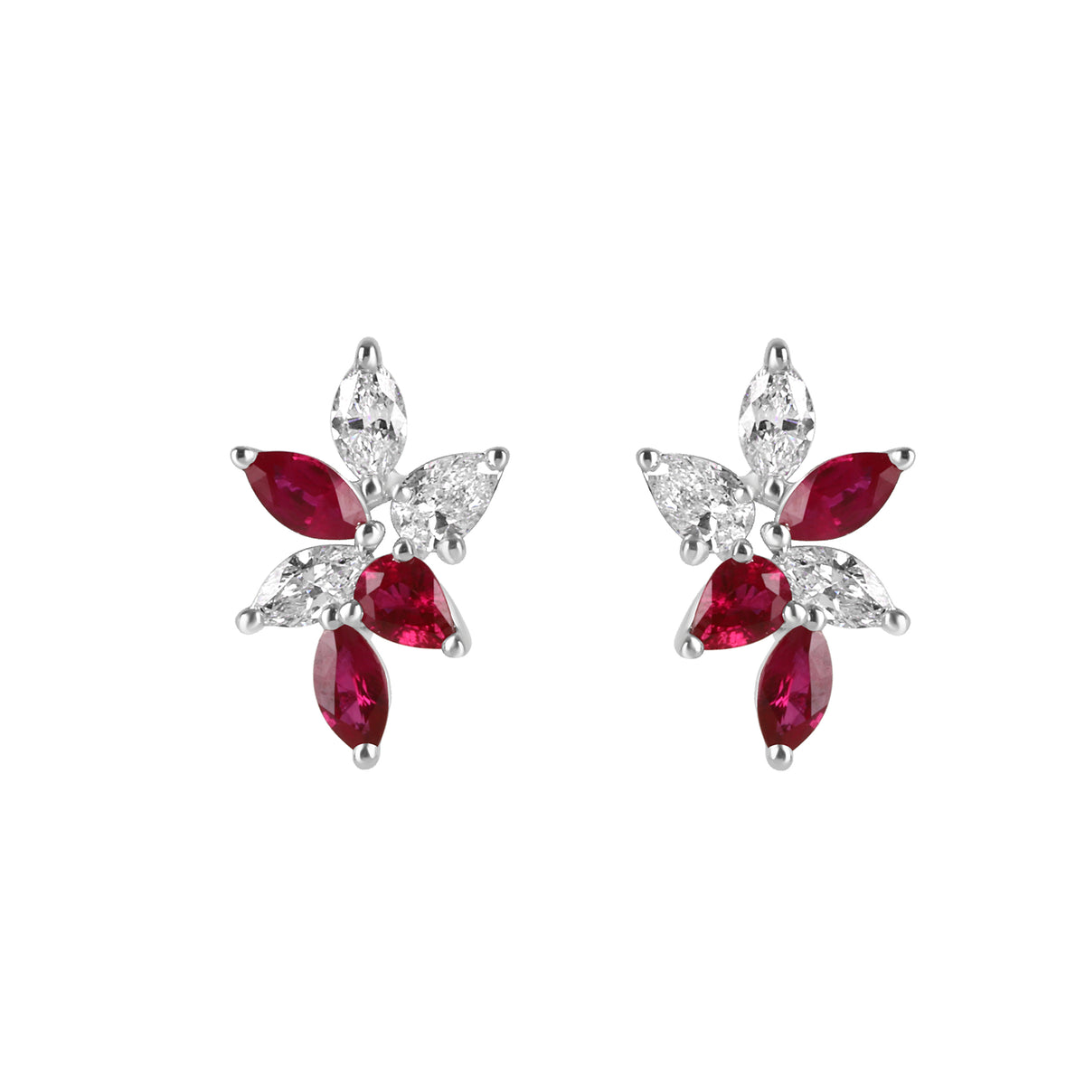 18ct White Gold 1.00ct Ruby & 0.69ct Diamond Scattered Flower Earrings