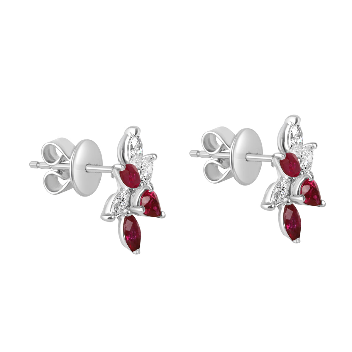18ct White Gold 1.00ct Ruby & 0.69ct Diamond Scattered Flower Earrings