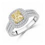 18ct White Gold 1.01ct Cushion Cut Natural Yellow Diamond Double Halo Ring