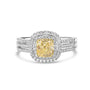 18ct White Gold 1.01ct Cushion Cut Natural Yellow Diamond Double Halo Ring