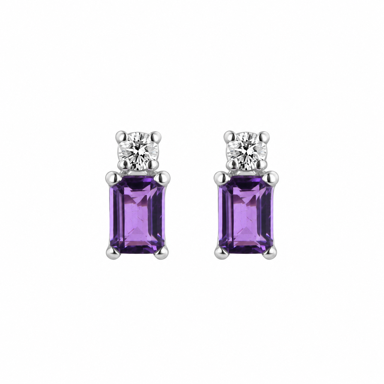 18ct White Gold Amethyst and Diamond Stud Earrings