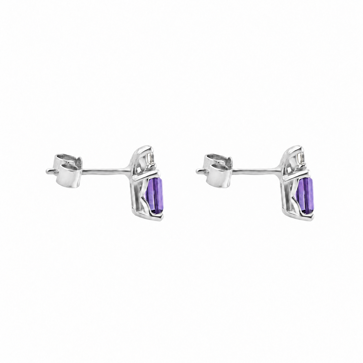 18ct White Gold Amethyst and Diamond Stud Earrings