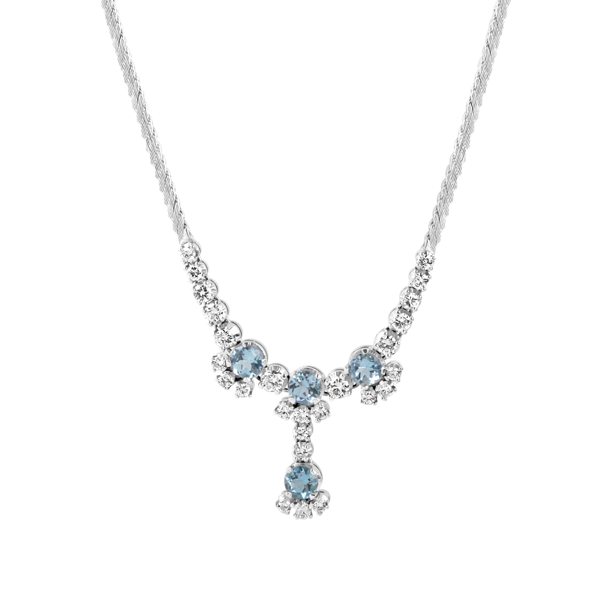 18ct White Gold Aquamarine and Diamond Pre-Owned Necklace